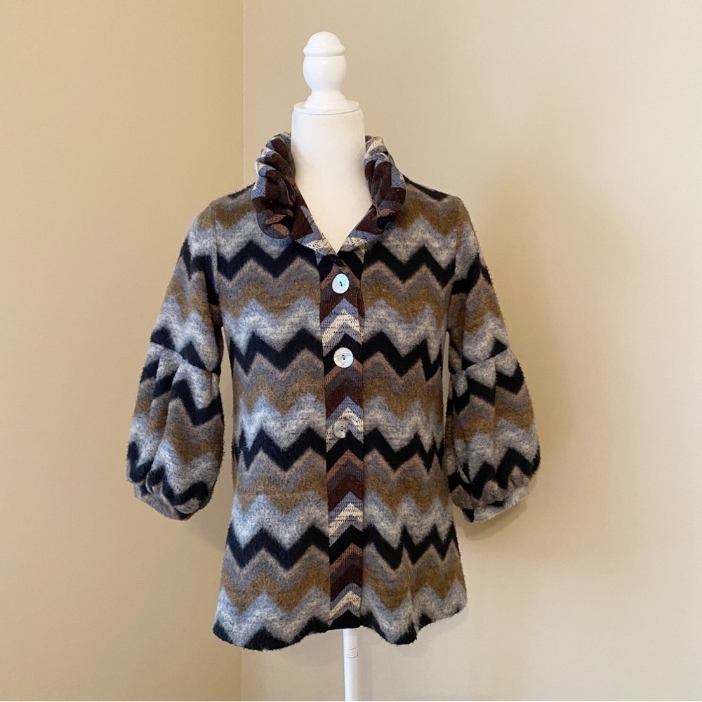 Andria Lieu Ruffle Collar Button Front Sweater Jacket - Small